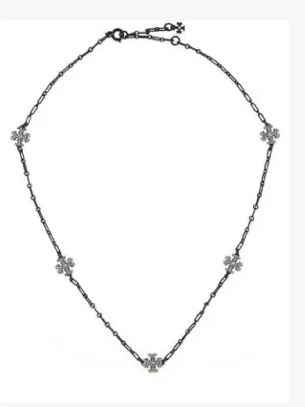 Tory Burch Gunmetal Black Logo Necklace